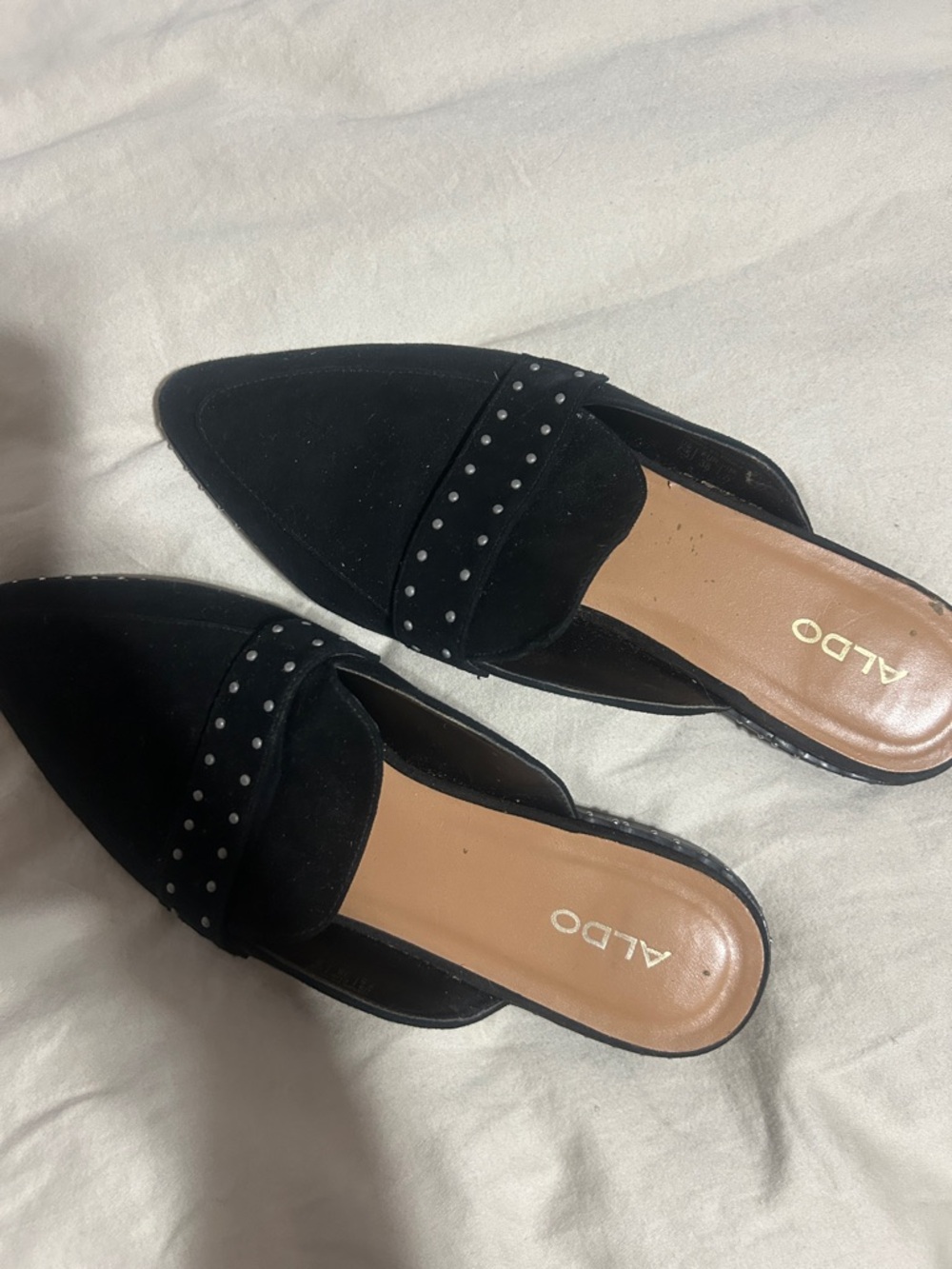 Aldo Black Pointed Slip-On Studded Mules